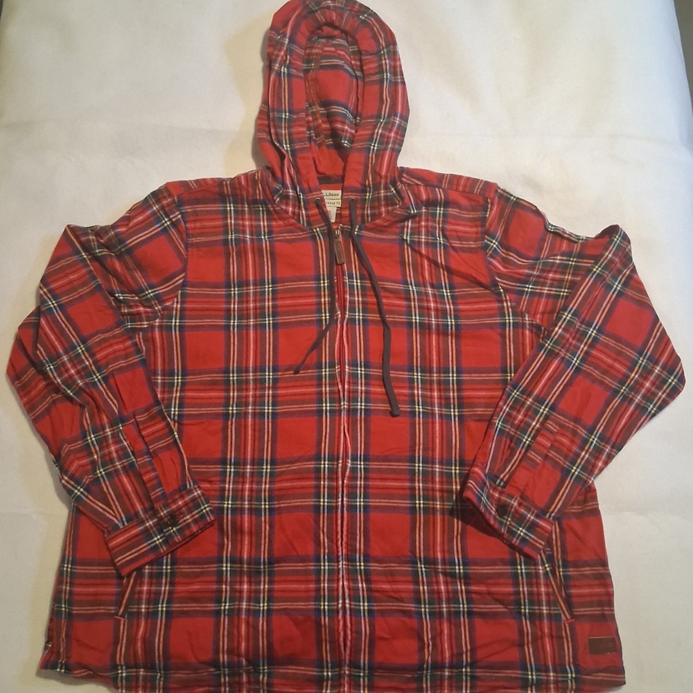 L.L.Bean Plaid Full-Zip Hooded Flannel Jacket Relaxed Fit Women 2X Plus